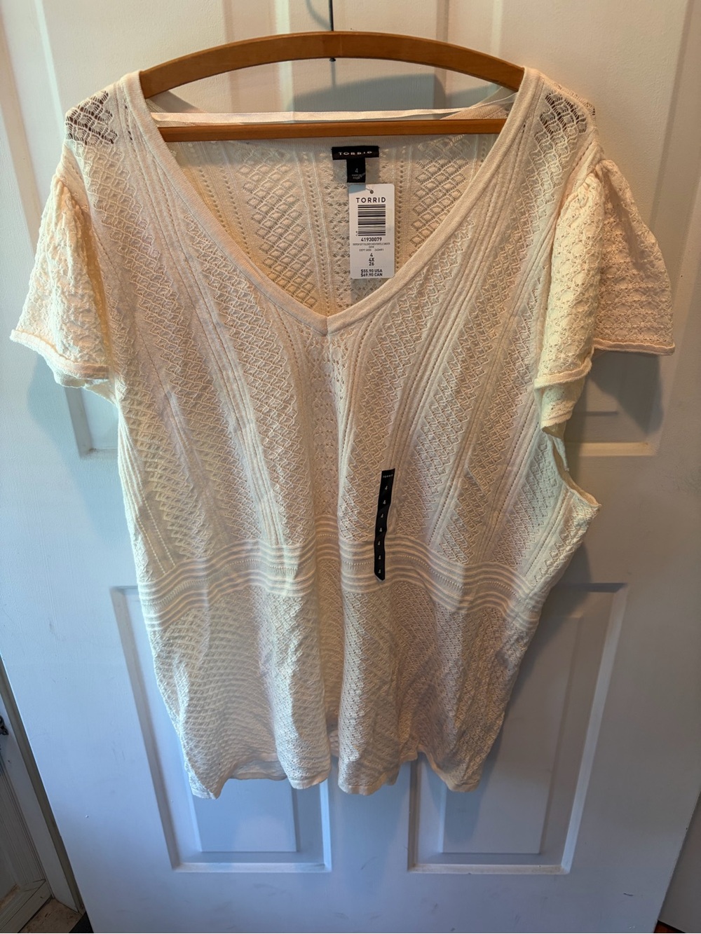 torrid Cream Knit V-Neck Flutter Sleeve Top